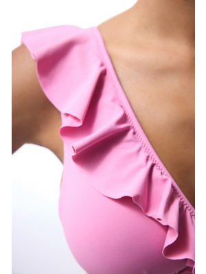 Pembe Begonia Fırfırlı Bikini Üstü