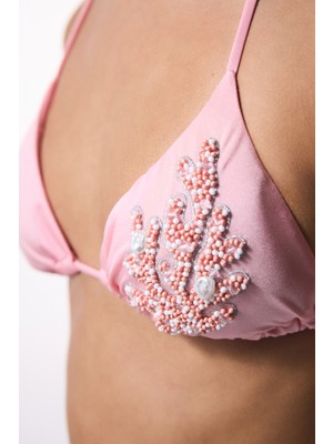 Penti Pembe Boncuklu Üçgen Bikini Üstü