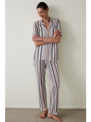 Penti Aging Collagen Çizgili Gömlek Yaka Kısa Kollu Pijama Takımı