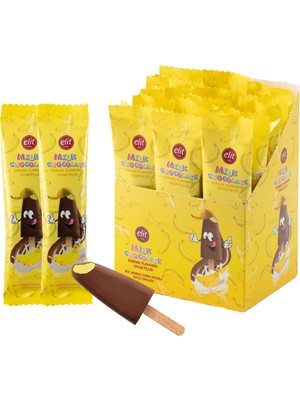 Elit Çikolata Dondurma Çubuğunda Muz Krema Dolgulu Sütlü Çikolata 30g Display Kutu (15x30g) Glutensiz