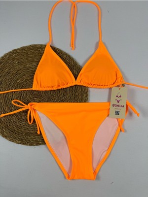 Parlak Turuncu Yandan ve Boyundan Bağlamalı Şık Kadın Bikini Takımı
