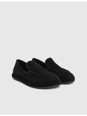 Vili Hakiki Süet Deri Siyah Kadın Loafer