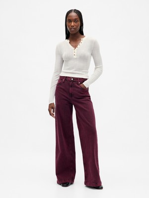 Gap Kadın Koyu Pembe High Rise Stride Wide-Leg Jean Pantolon