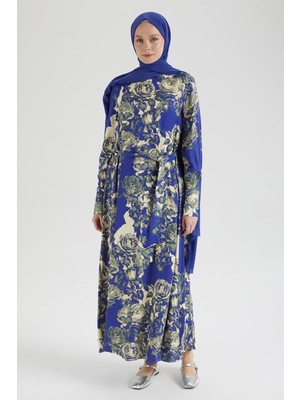 Armine Trend Arkadan Fermuarlı Kolları Düğmeli Elbise-Saks 25YT923