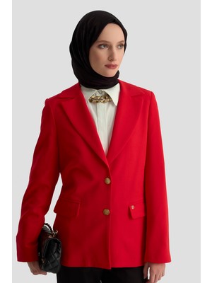 Armine Trend Gold Düğmeli Astarlı Blazer Ceket Kırmızı 25KT520