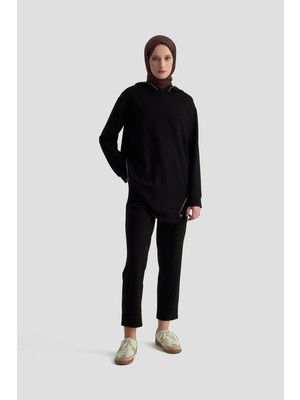 Armine Trend Taş Detaylı Kapüşonlu Ikili Spor Takım Siyah 25KT603