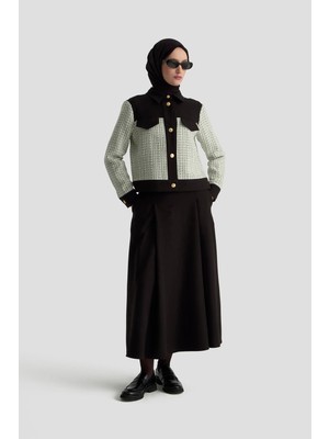 Armine Trend Gold Düğme Detaylı Süs Cepli Etekli Tüvit İkili Takım Siyah 25KT605