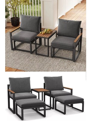 5 Parça Metal Çerçeve Outdoor Multilounge Bahçe Balkon Mobilya,uzanma