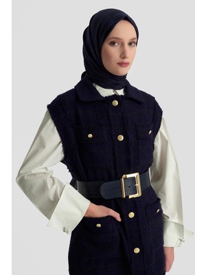 Armine Trend Gold Düğmeli Cepli Gömlek Yakalı Yelek Lacivert 25KT516