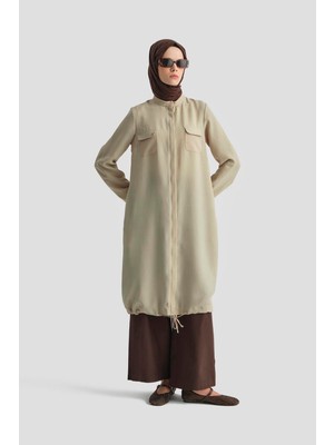 Armine Trend Yakaları Cepli Gizli Fermuarlı Tunik-Bej 25YT4138