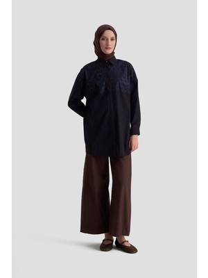 Armine Trend Taş İşlemeli Gizli Düğmeli Tunik Lacivert 25KT419