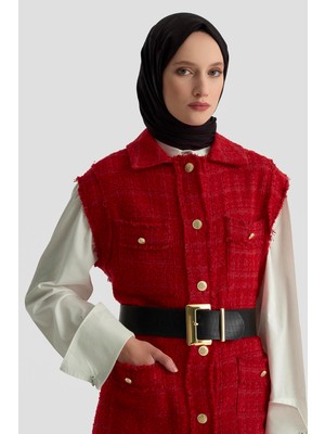 Armine Trend Gold Düğmeli Cepli Gömlek Yakalı Yelek Kırmızı 25KT516