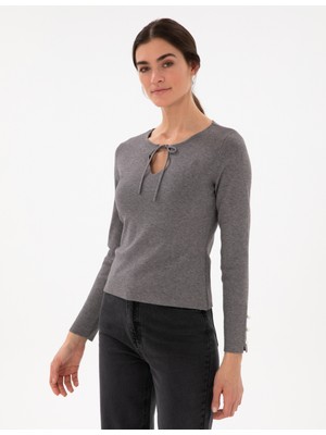 Pierre Cardin Kadın Gri Melanj Slim Fit Kazak 50290555-VR086