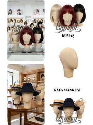 Manken İstanbul Bayan Kumaş Kaplı Polyester Kafa Mankeni Aksesuar Mankeni Şapka Mankeni Peruk Mankeni