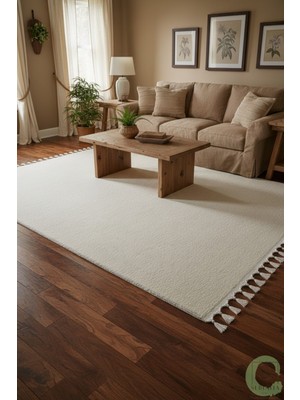 Post/peluş Yıkanabilir Kaymaz Taban Yumşacık Krem/ekru Örgü Saçaklı Modern ve Şık Salon Oturma Odası Mutfak Çocuk Odası Koridor Antre Halısı