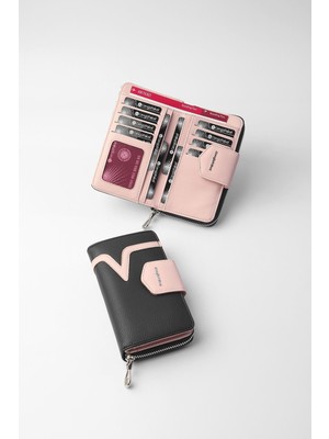 Cengiz Pakel Orta Boy Kadın Cüzdan – 65295M - Siyah/pudra