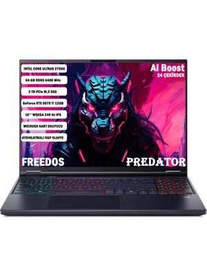 Acer Predator PHN16-73 Core Ultra9 275HX 64 GB 2 TB SSD RTX5070Tİ-12GB 16'' WQXGA IPS FDOS NH.QX4EY.001