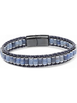 Fm Mavi Aventurin & Hematit Çelik Örgülü Deri Bileklik 31832B22D4