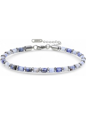 Fm Mavi Aventurin & Silver Hematit Taşlı Ayarlanabilir Çelik Zincir Erkek Bileklik 31832B10D4M1