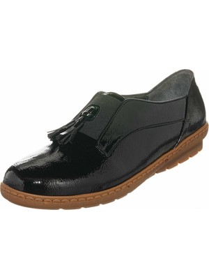 Costo Shoes DRL4141 Siyah Rugan Büyük Numara Babet Aayakkabı Rahat Geniş Kalıp Kauçuk Taban