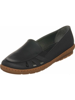 Costo Shoes DRL6018 Siyah Büyük Numara Kadın Babet Ayakkabı Kauçuk Taban Rahat Geniş Kalıp