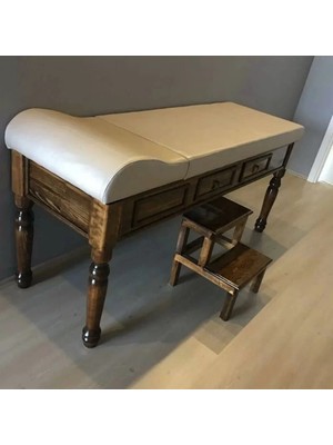 Ahşap Çekmeceli ve Eskobalı Muayene Masası | Tornalı Ayaklı, Ayarlanabilir ve El Yapımı