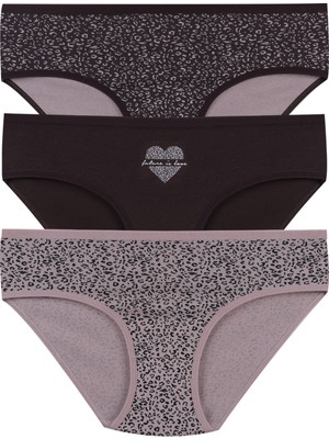 3'lü Desenli Pamuklu Yüksek Bel Bato