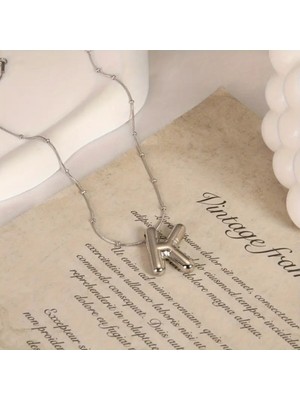 Kadın Çelik Kolye - K Harfi Balon Harf Kadın Kolye