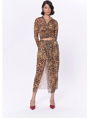 Leopar Desenli Midi Etek Kahve