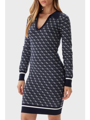 Guess Aubrey Yün Karışımlı Logolu Slim Fit V Yaka Mini Elbise W5BK25Z3JD2 Bayan Elbise W5BK25 Z3JD2 Fbdı