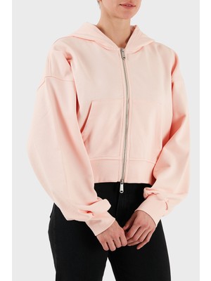 Calvin Klein Pamuklu Oversize Fit Kapüşonlu Fermuarlı Crop Sweat LV047C216GVI7 Bayan Sweat LV047C216G Vı7