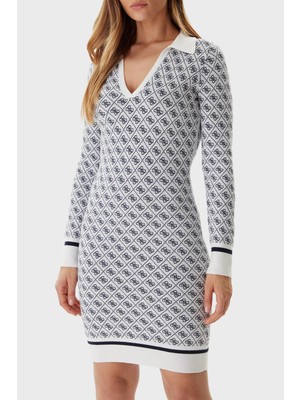 Guess Aubrey Yün Karışımlı Logolu Slim Fit V Yaka Mini Elbise W5BK25Z3JD2 Bayan Elbise W5BK25 Z3JD2 F0YU