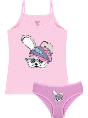 Öts Kız Çocuk Atlet Külot Likralı Pembe Köpek (%96 Pamuk - %4 Elastan)