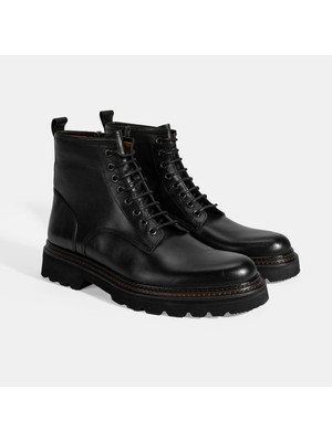 Erkek Siyah Bağcıklı Deri Postal Bot