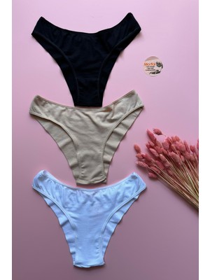 Brezilya Kesim Modal Kumaş | 3'lü Siyah, Beyaz ve Ten Renk Kadın Külot 51A03
