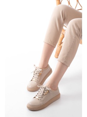 P-910 Bej Bağcıklı Taban Dikişli Günlük Kadın Spor
