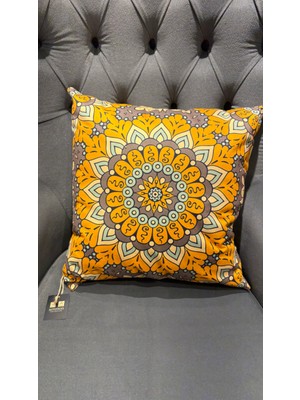 Etnik Geometrik Sarı / Çift Tarafı Baskılı Evelyn  Süet Kırlent Kılıfı 43 x 43