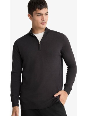 DeFacto Standart Fit Dik Yaka Yarım Fermuarlı Triko Kazak D0624AX25AU