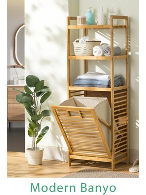 Dekorasyaa Bambu 3 Katlı Çok Amaçlı Banyo Düzenleyici Çamaşır Sepeti Organizer - Gri