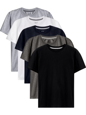 Brix Erkek Çocuk 5'li Kısa Kollu T-Shirt %100 Pamuk Renkli Regular Fit Hafif ve Nefes Alabilen