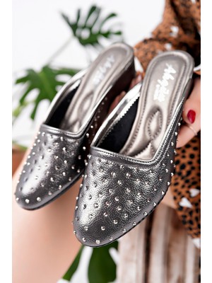 Kadın Antrasit Taş Detay Şık Ev Terliği