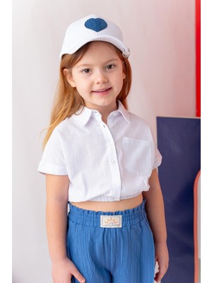 Kız Çocuk Beli Lastikli Gömlek - Beyaz
