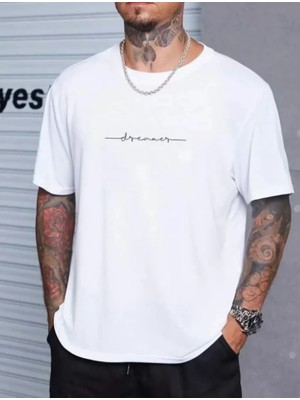 Unisex Baskılı Oversize T-Shirt - Beyaz