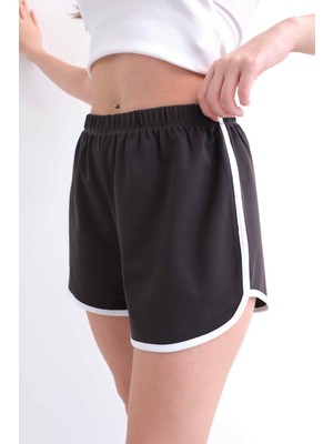 Kadın Beli Lastikli Biyeli Dalgıç Kumaş Füme Sporcu Şort