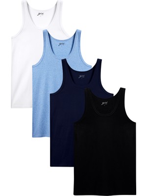 Brix 1004 Çok Renk Erkek 4'lü %100 Pamuk Kolsuz U Yaka Ribana Atlet