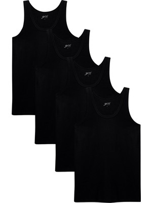 Brix 1006 Siyah Renk Erkek 4'lü %100 Pamuk Kolsuz U Yaka Ribana Atlet