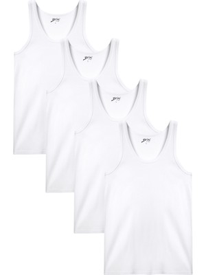 Brix 1005 Beyaz Renk Erkek 4'lü %100 Pamuk Kolsuz U Yaka Ribana Atlet