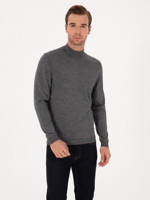 Cacharel Erkek Füme Slim Fit Yün Karışımlı Yarım Balıkçı Basic Triko Kazak 50315296-VR058