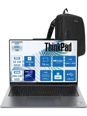Lenovo Thinkpad X9-14 Gen 1 Aura Edition Intel Core Ultra 7 258V 32 GB 256GB SSD Windows 11 Pro 14'' 2.8k (2880 x 1800) OLED 500NITS Dokunmatik Dizüstü Bilgisayar X21QA0025TX01 + Zetta Çanta