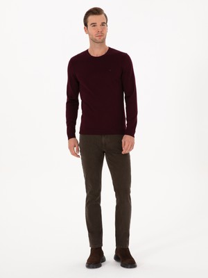 Cacharel Erkek Açık Bordo Slim Fit Yün Karışımlı Bisiklet Yaka Basic Triko Kazak 50315266-VR263